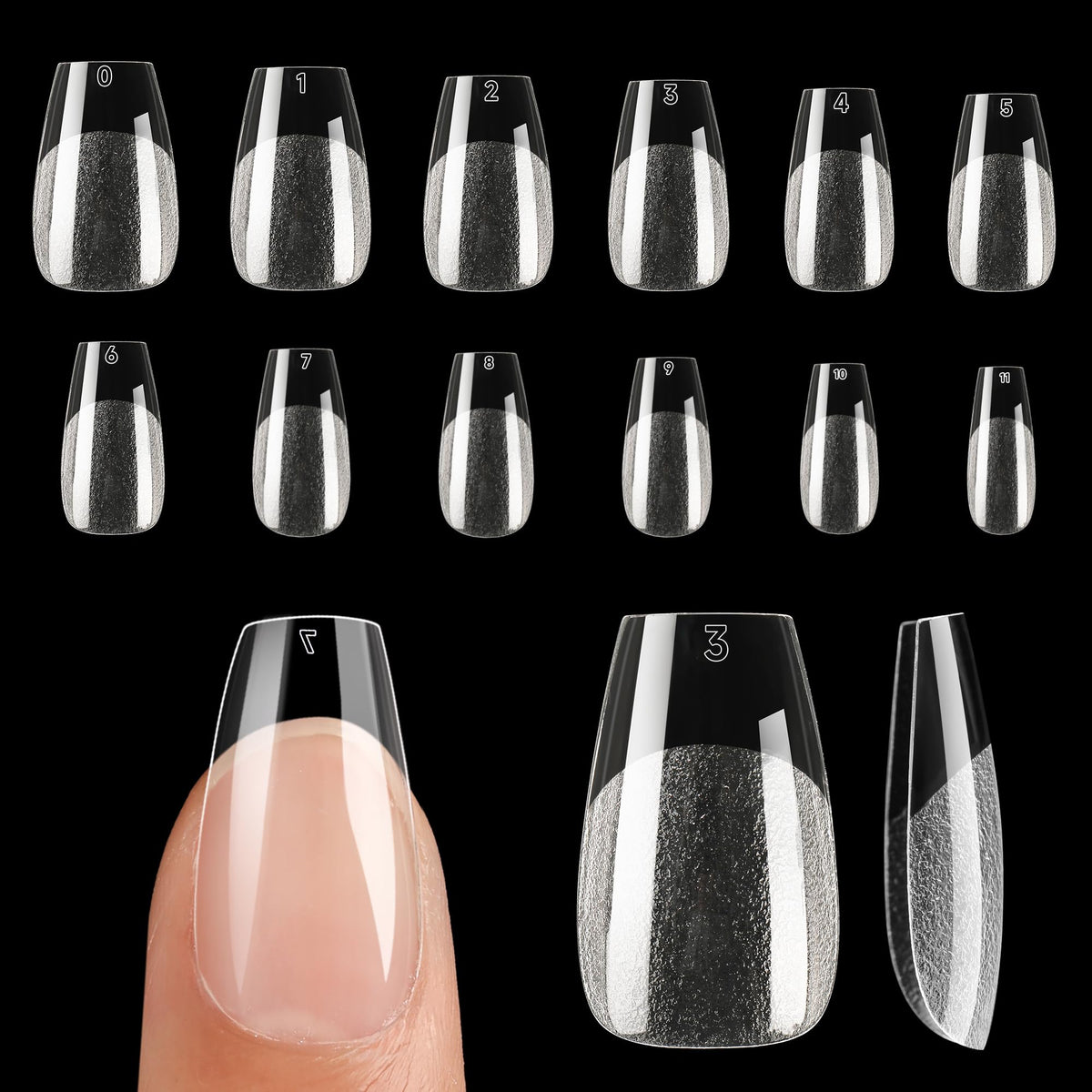 Pack de tips ongles gel coffin courts UNA GELLA vue de face