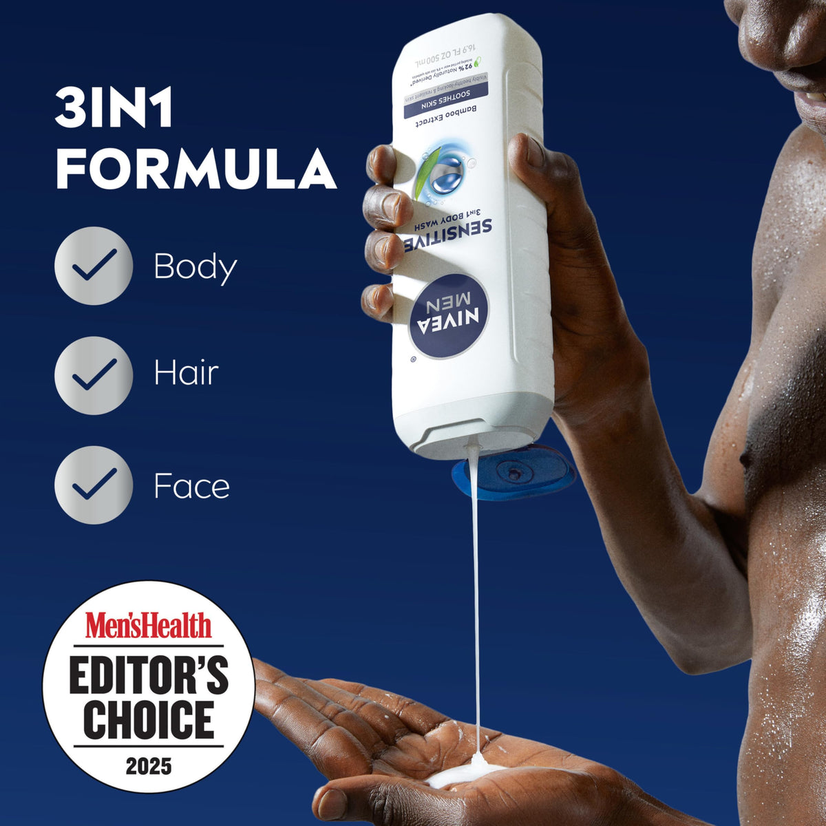 Pack de trois bouteilles de gel douche NIVEA MEN Sensible 3-en-1
