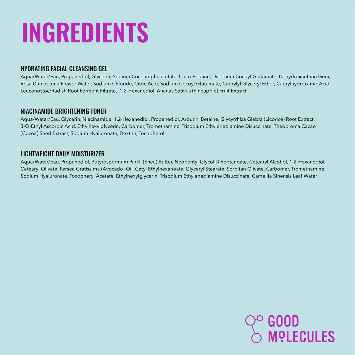 Packaging de l'Ensemble de Soins Good Molecules prêt à offrir