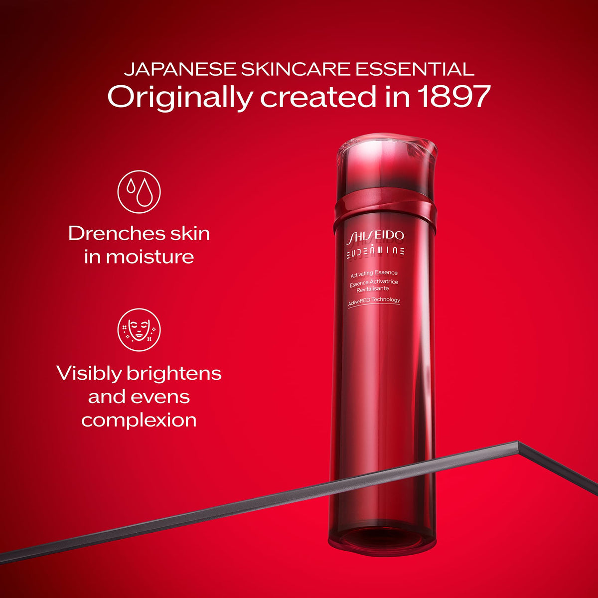 Packaging de l'essence Eudermine de Shiseido sur fond neutre