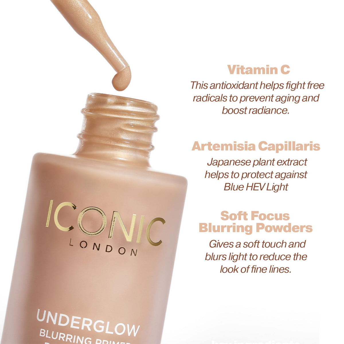 Packaging de l'Underglow Blurring Primer ICONIC LONDON
