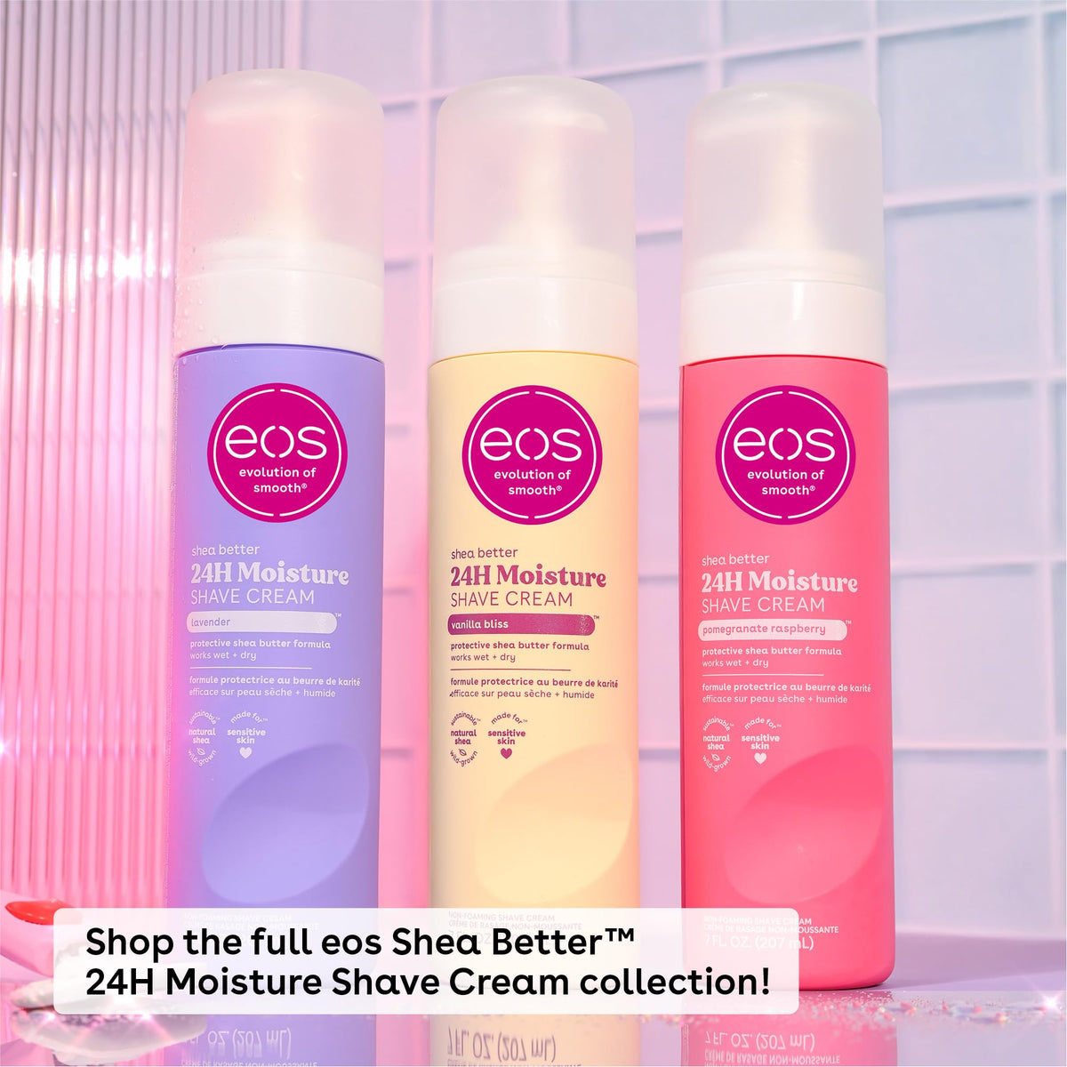 Packaging de la crème à raser eos Lavande, vue de côté
