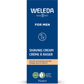 Packaging de la crème à raser Weleda 100g sur un fond neutre