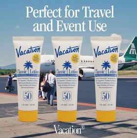 Packaging de la crème solaire mini VACATION vue de côté