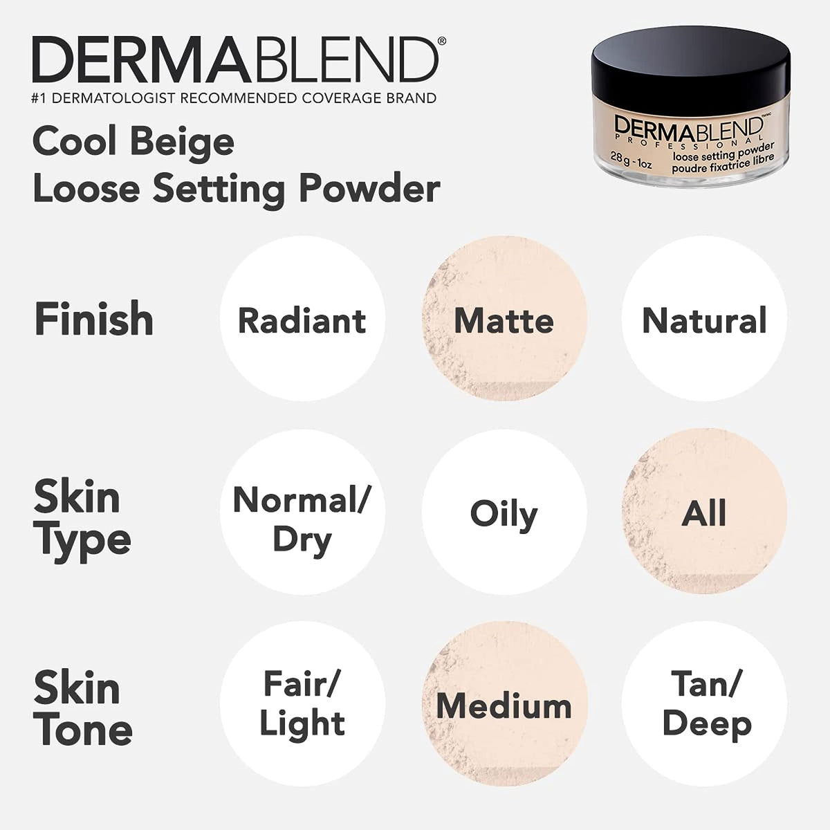 Packaging de la Poudre Fixatrice Dermablend Cool Beige
