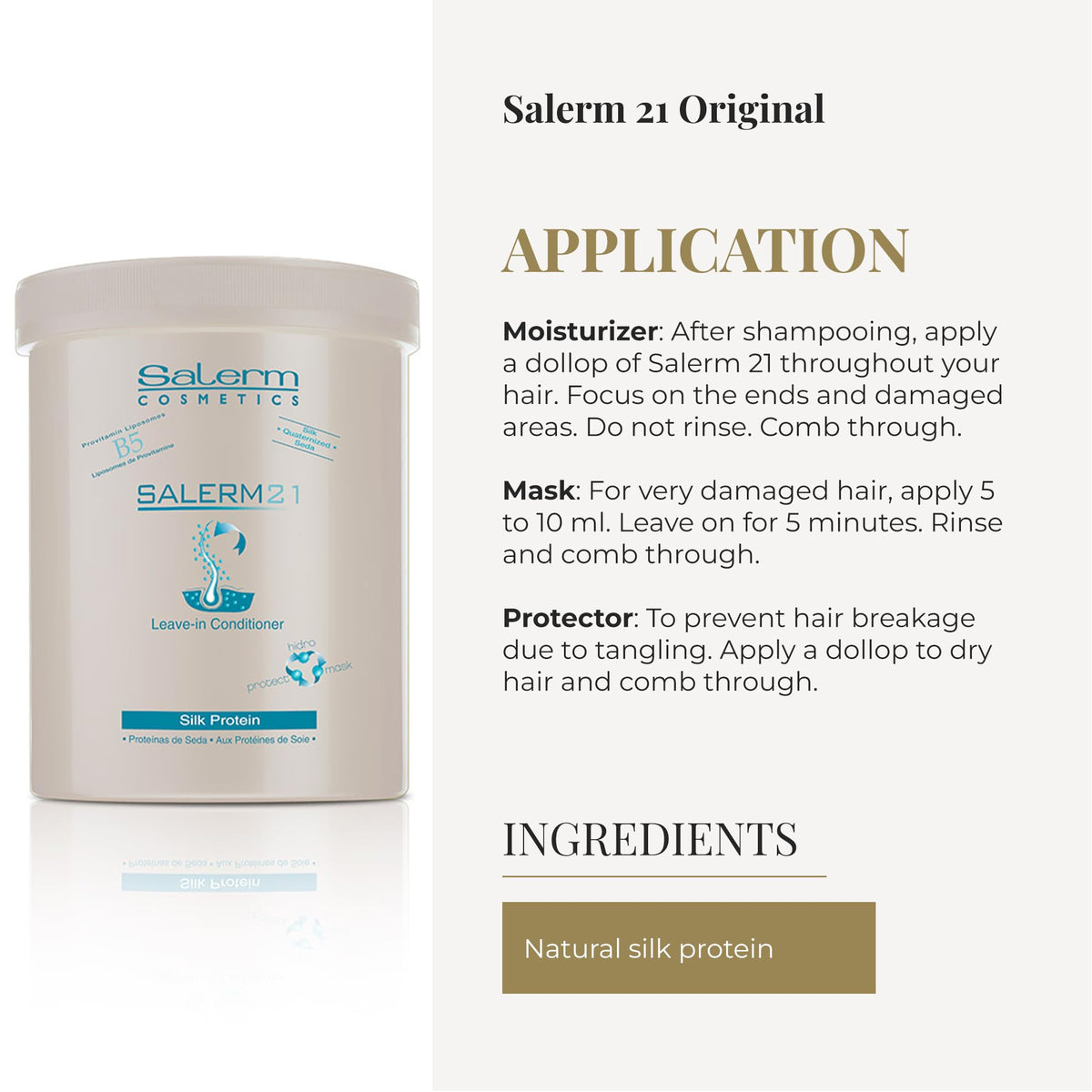 Packaging de SALERM Après-shampoing 21 Protéine de Soie
