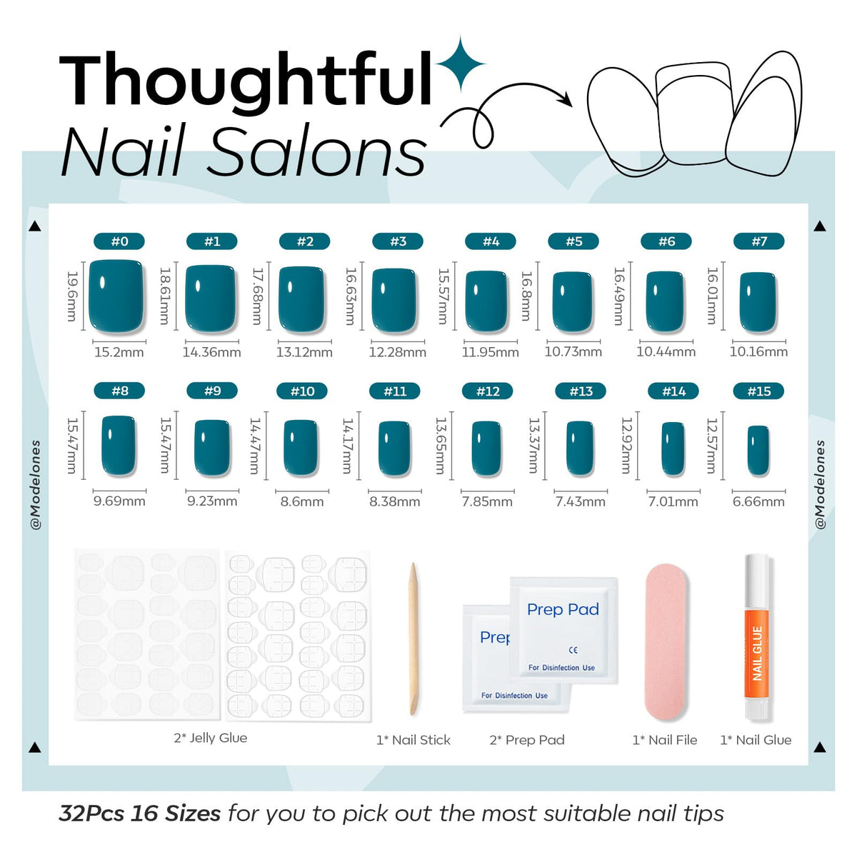 packaging des faux ongles modelones Hazy Blue