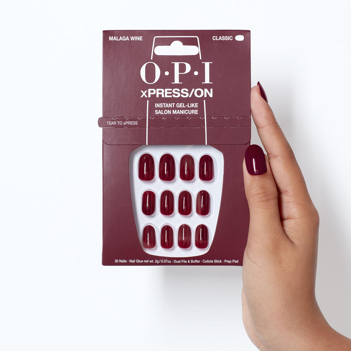 Packaging des faux ongles OPI xPRESS/ON Malaga Wine