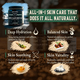 Packaging du baume de tallow bio sur un fond en bois