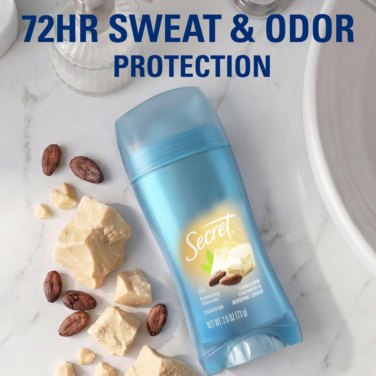 Packaging du déodorant Secret Antitranspirant avec parfum cacao