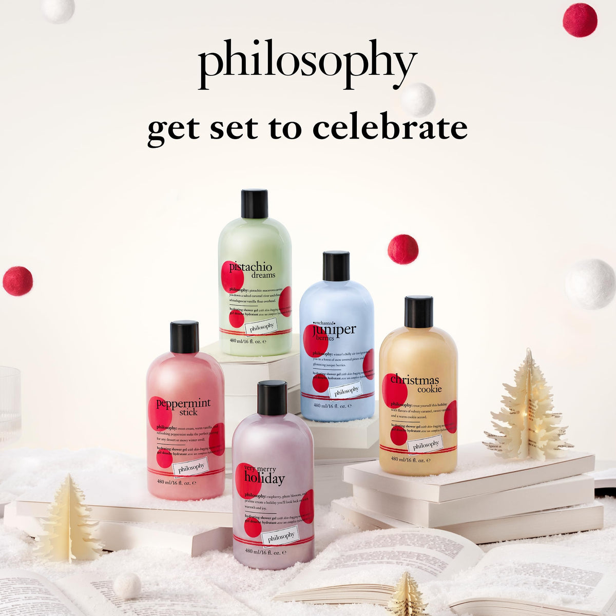 Packaging du gel douche Baies de Genévrier sur un fond festif