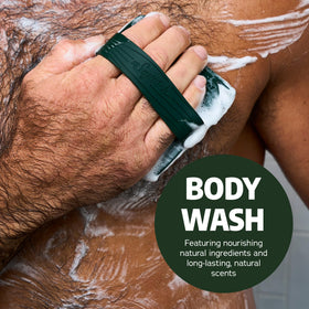 Packaging du Gel Douche Dr. Squatch 14 oz en milieu naturel