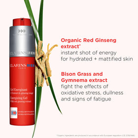Packaging du Gel Énergisant CLARINS sur fond neutre