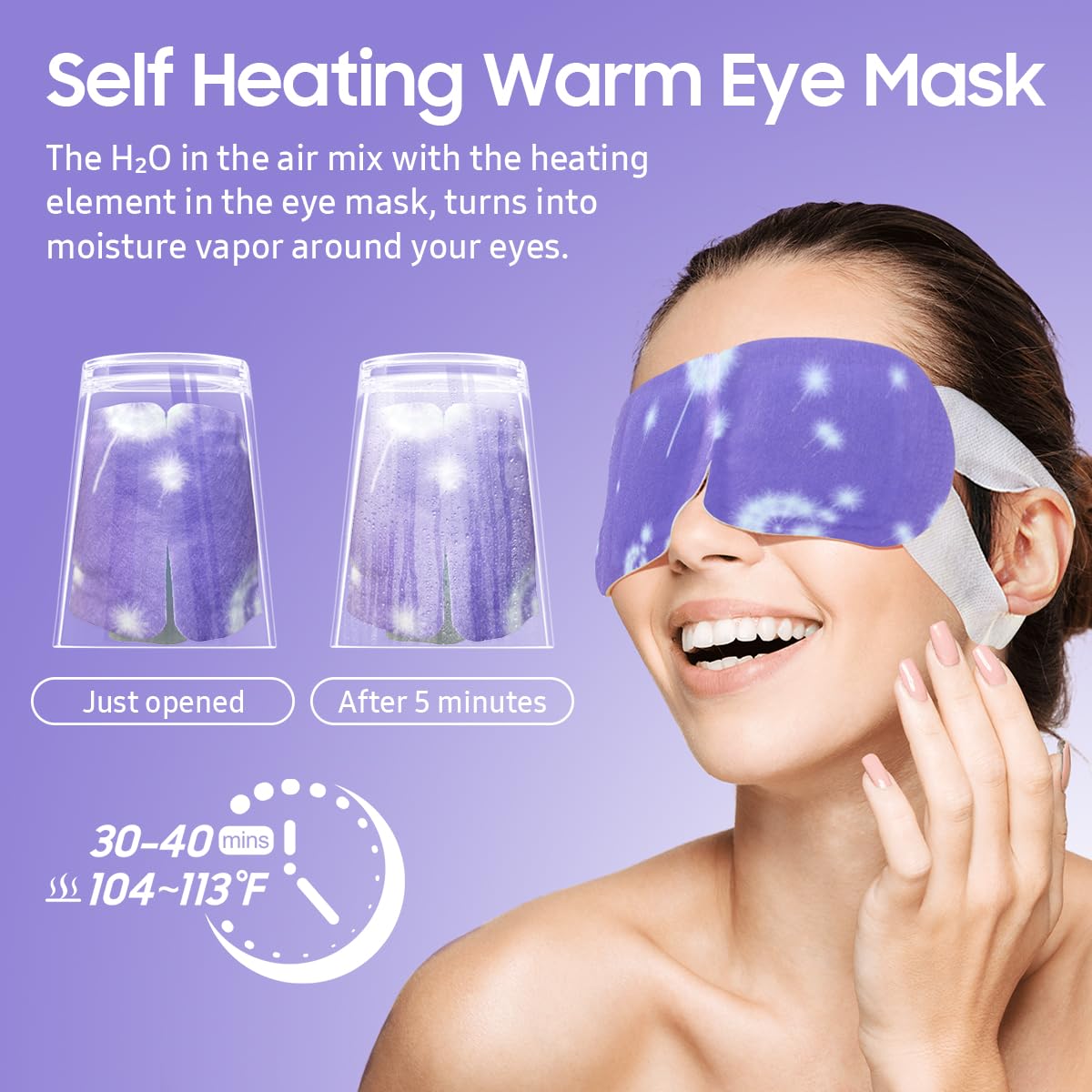 Packaging du masque oculaire chauffant BeHoomi à la lavande