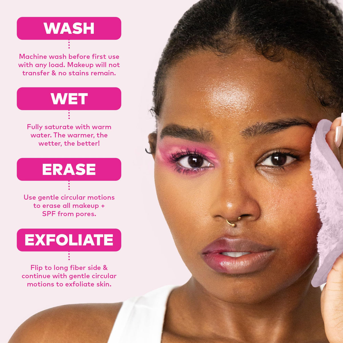 Pads MakeUp Eraser en utilisation pour enlever le maquillage