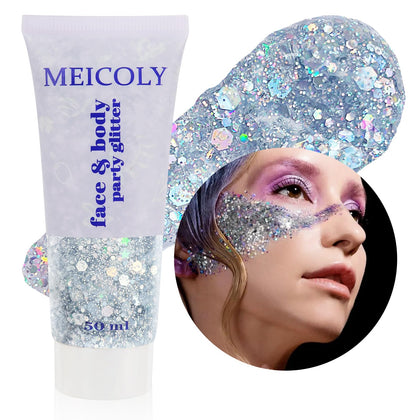 Paillettes corporelles argentées MEICOLY 50g, vue de face