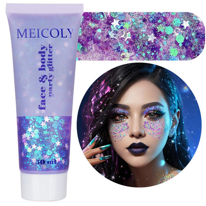 Paillettes corporelles MEICOLY violet clair en pot de 50g