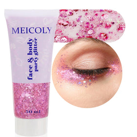 Paillettes corps rose MEICOLY vue avant avec flacon transparent