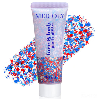 Paillettes de corps MEICOLY rouges, blanches et bleues en boîte