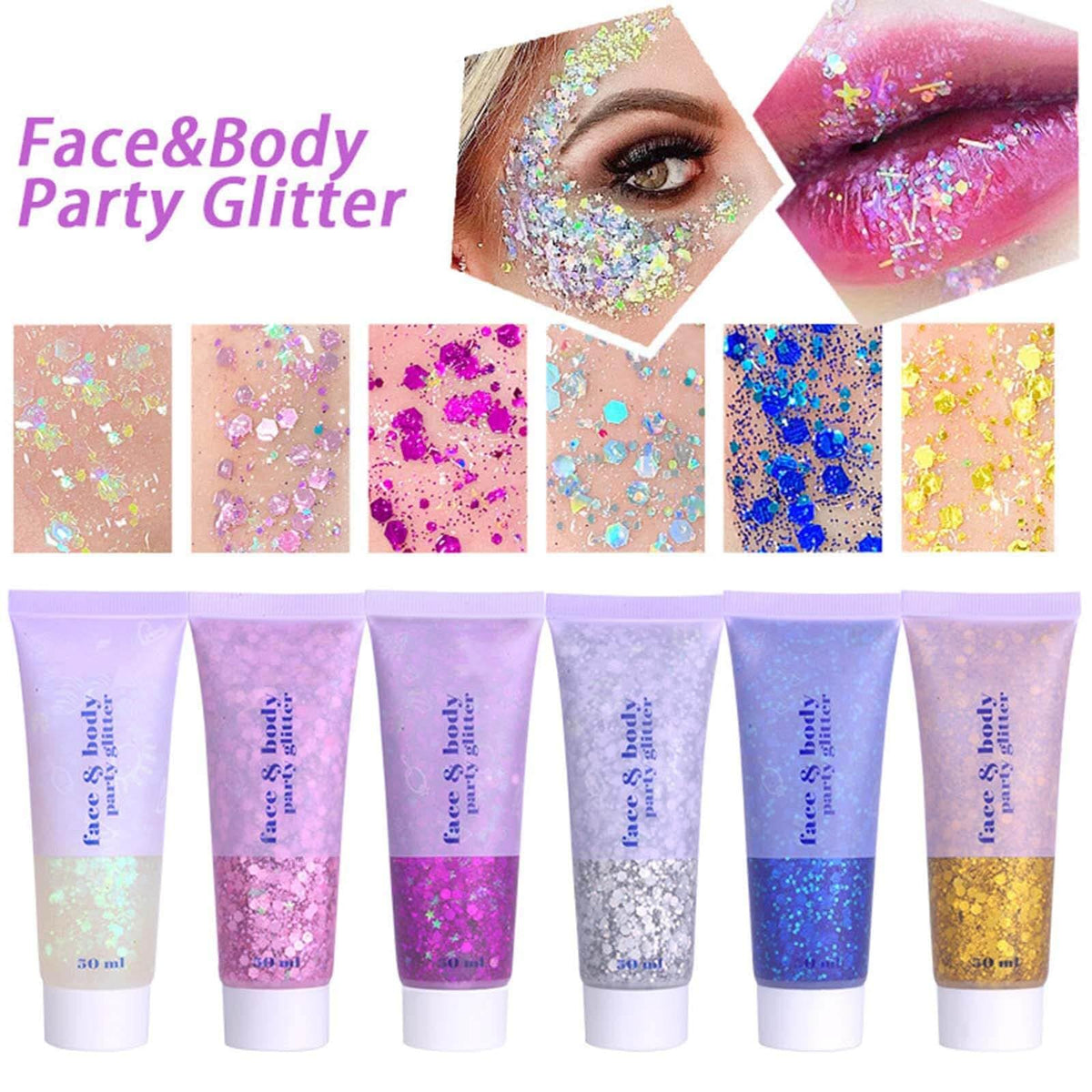 Paillettes MEICOLY appliquées sur les lèvres et les joues