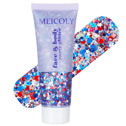 Paillettes patriotiques MEICOLY en gel rouge, blanc et bleu