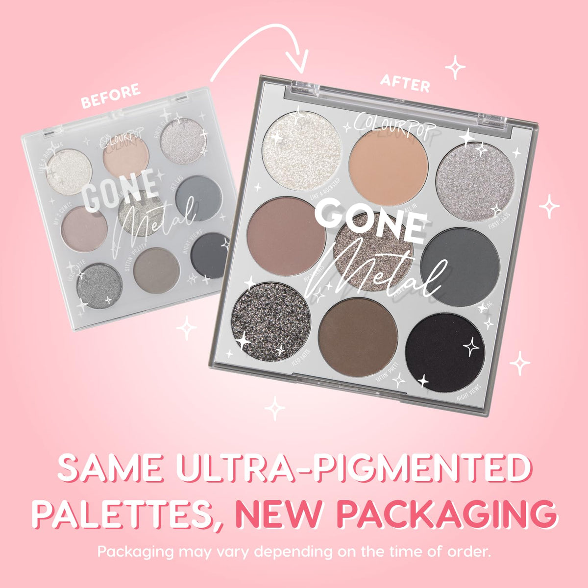 Palette ColourPop ouverte avec fards mates et métalliques