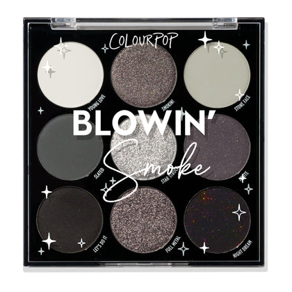Palette d'ombres à paupières ColourPop Blowin' Smoke vue de face avec teintes métalliques et mates
