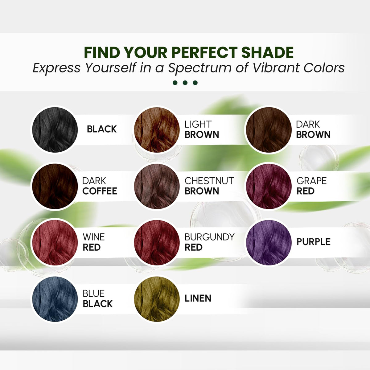 Palette de couleurs disponibles pour le shampooing colorant Herbishh