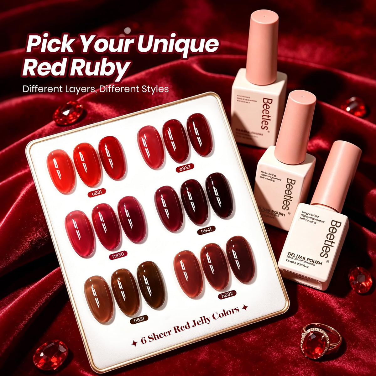 Palette de couleurs du vernis gel rouge beetles avec nuances cerise et bordeaux