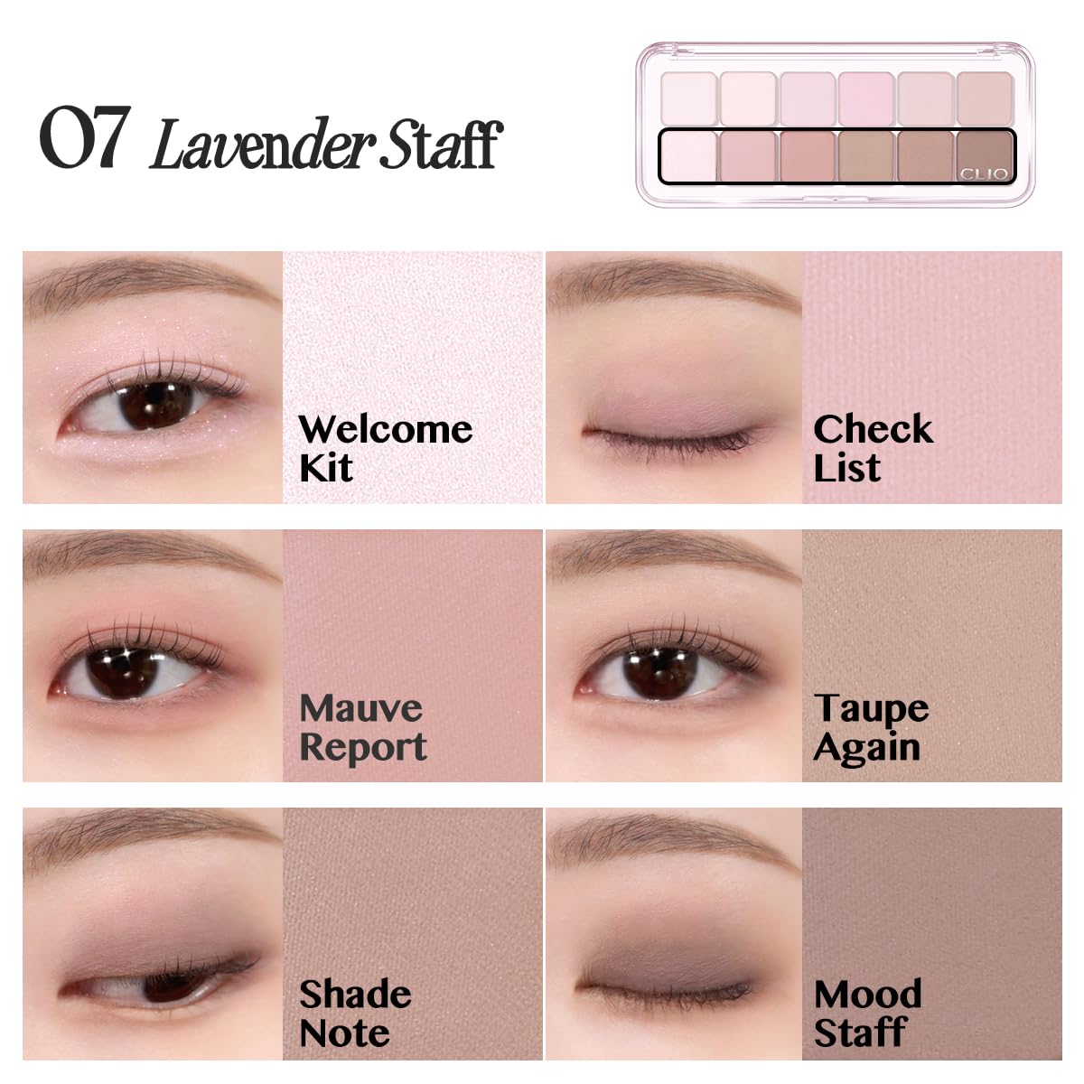 Palette de fards à paupières CLIO avec accessoires de maquillage