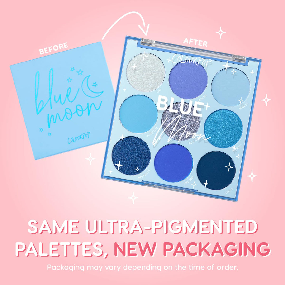 Palette de fards à paupières ColourPop ouverte montrant les teintes