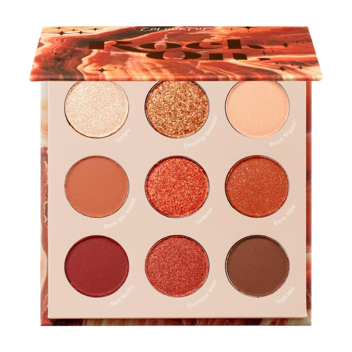 Palette de fards à paupières ColourPop Rock On vue de face avec 9 teintes terracotta