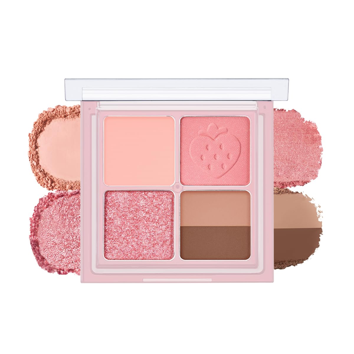 Palette de fards à paupières Peripera avec 4 teintes roses et imprimé fraise