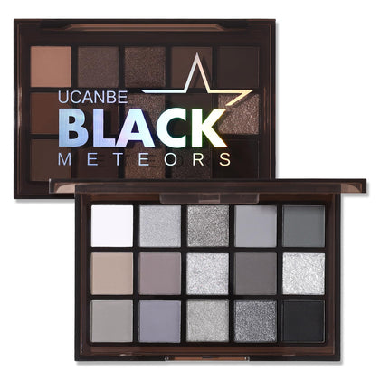 Palette de fards à paupières UCANBE Smokey Black vue de face avec 15 couleurs