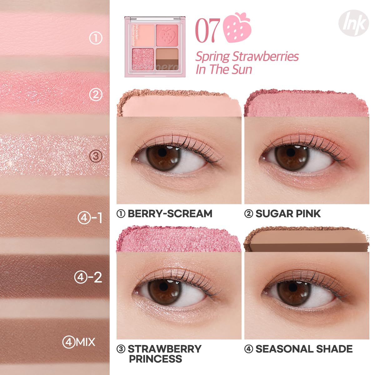 Palette Peripera Ink Pocket vue de côté avec détails des teintes