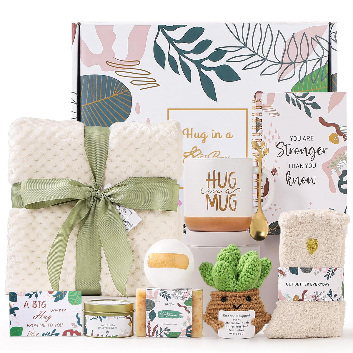 Panier cadeau APRBOX 11pcs vue de face avec couverture et mug