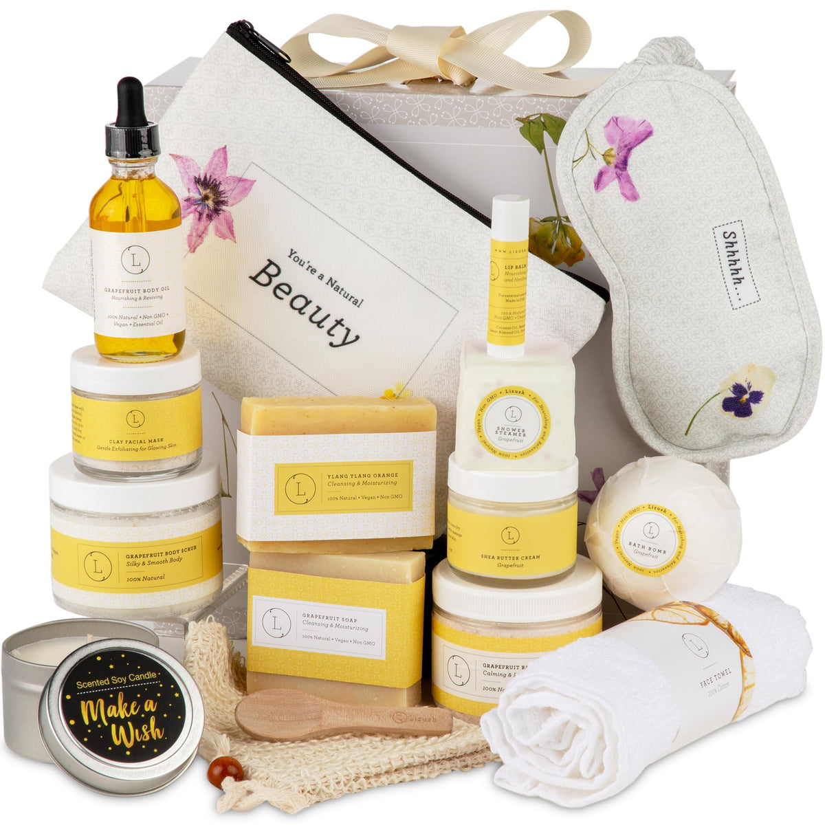 Panier spa Citrus Lizush avec tous les produits visibles