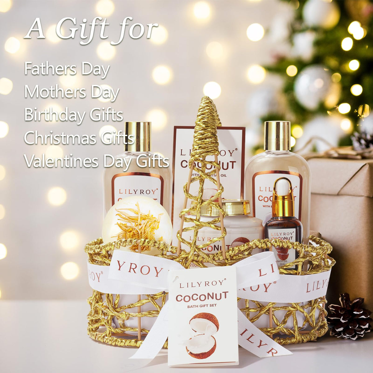Panier tissé contenant le coffret spa LILY ROY