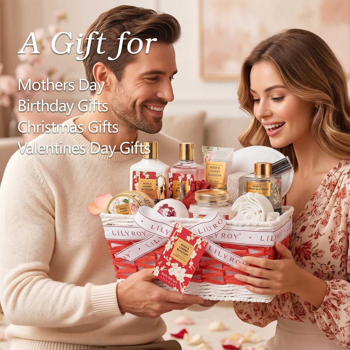 Panier tressé contenant des produits de soin LILY ROY