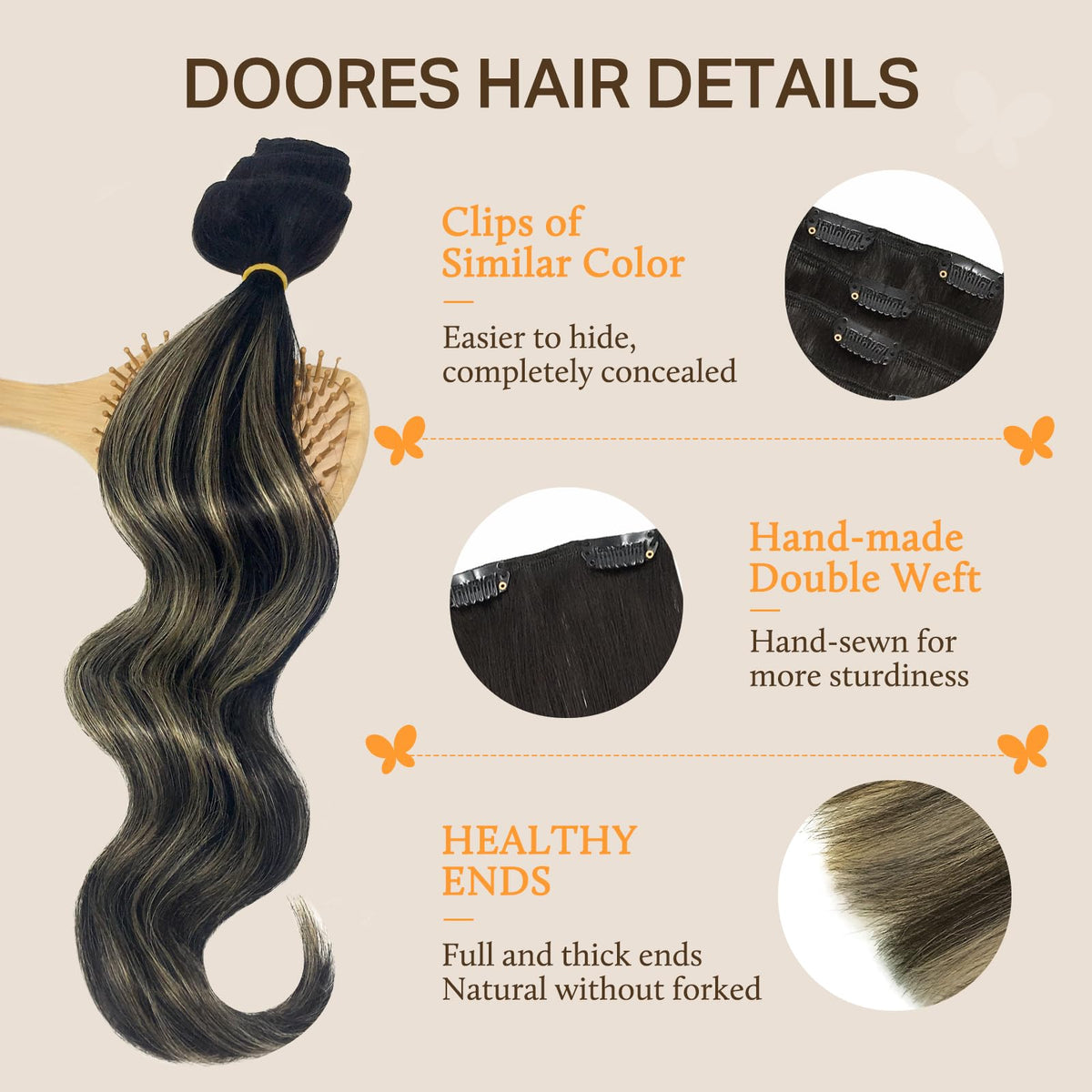 Paquet d'extensions capillaires DOORES avec 9 pièces et 20 clips