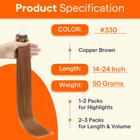 Paquet d'extensions de cheveux Microlink Full Shine 24 pouces avec perles