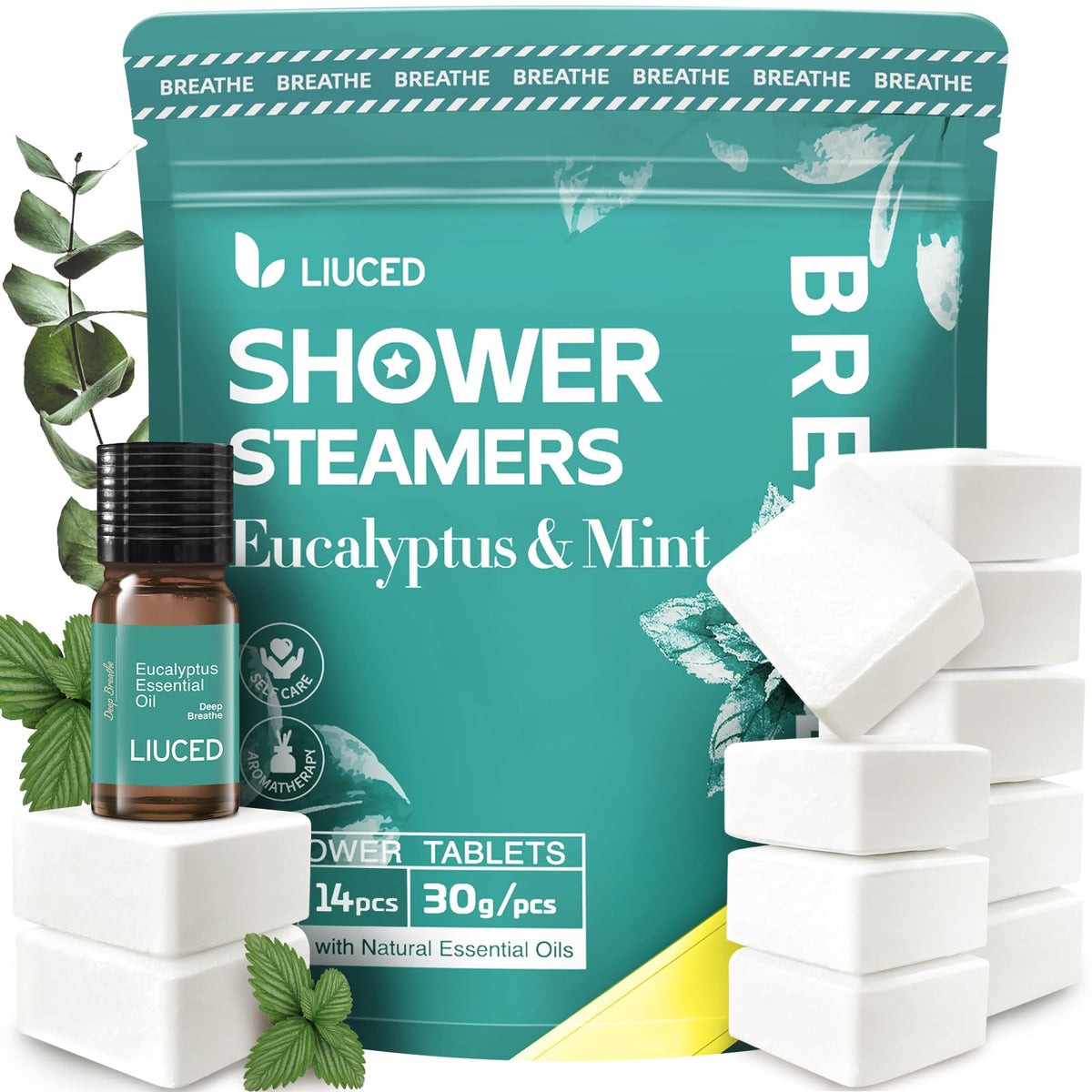 Paquet de 14 bombes de douche eucalyptus et menthe LIUCED