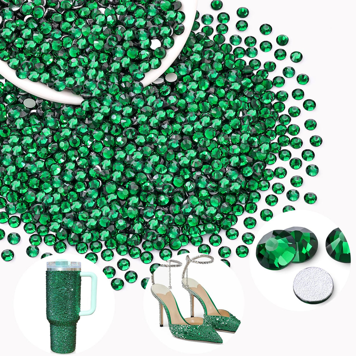 Paquet de 2000 strass en verre cristal vert émeraude