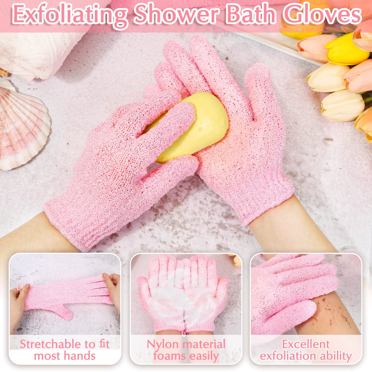 Paquet de gants exfoliants anezus rose sur fond blanc