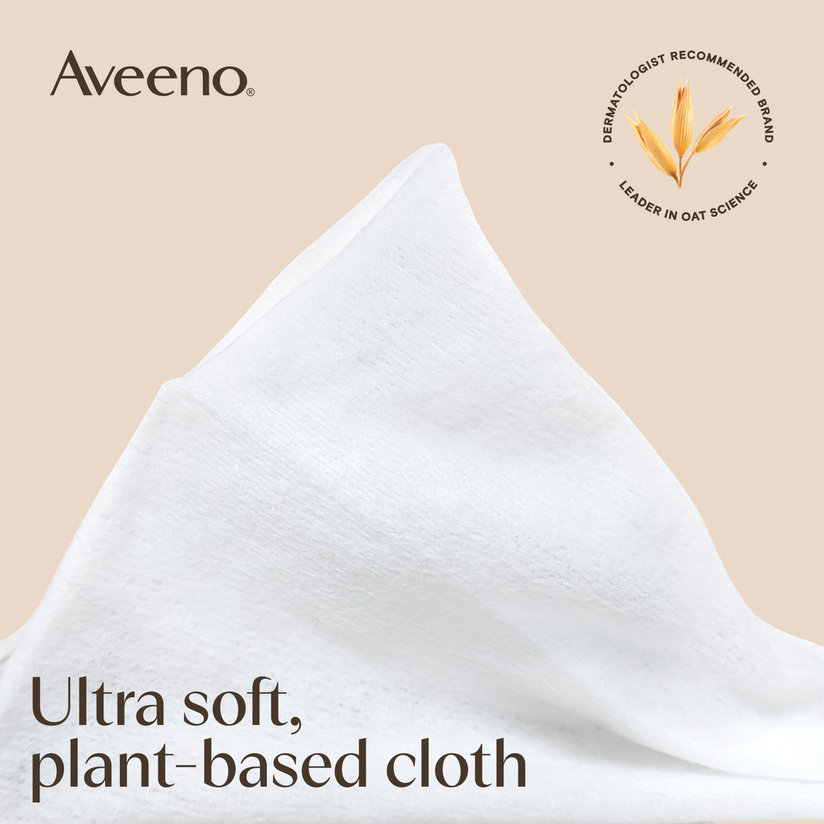 Paquet de lingettes démaquillantes Aveeno sur une surface en bois