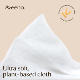 Paquet de lingettes démaquillantes Aveeno sur une surface en bois