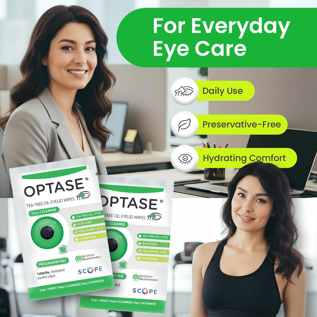 Paquet de lingettes Optase ouvert, montrant le contenu