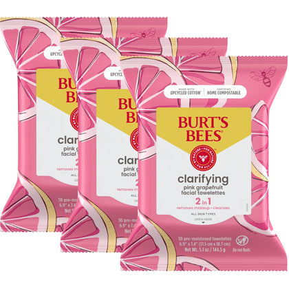 Paquet de lingettes visage Burt's Bees au pamplemousse rose, emballage avant