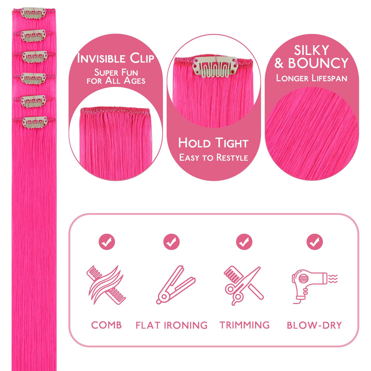 Paquet des extensions de cheveux Hot Pink Wennalife