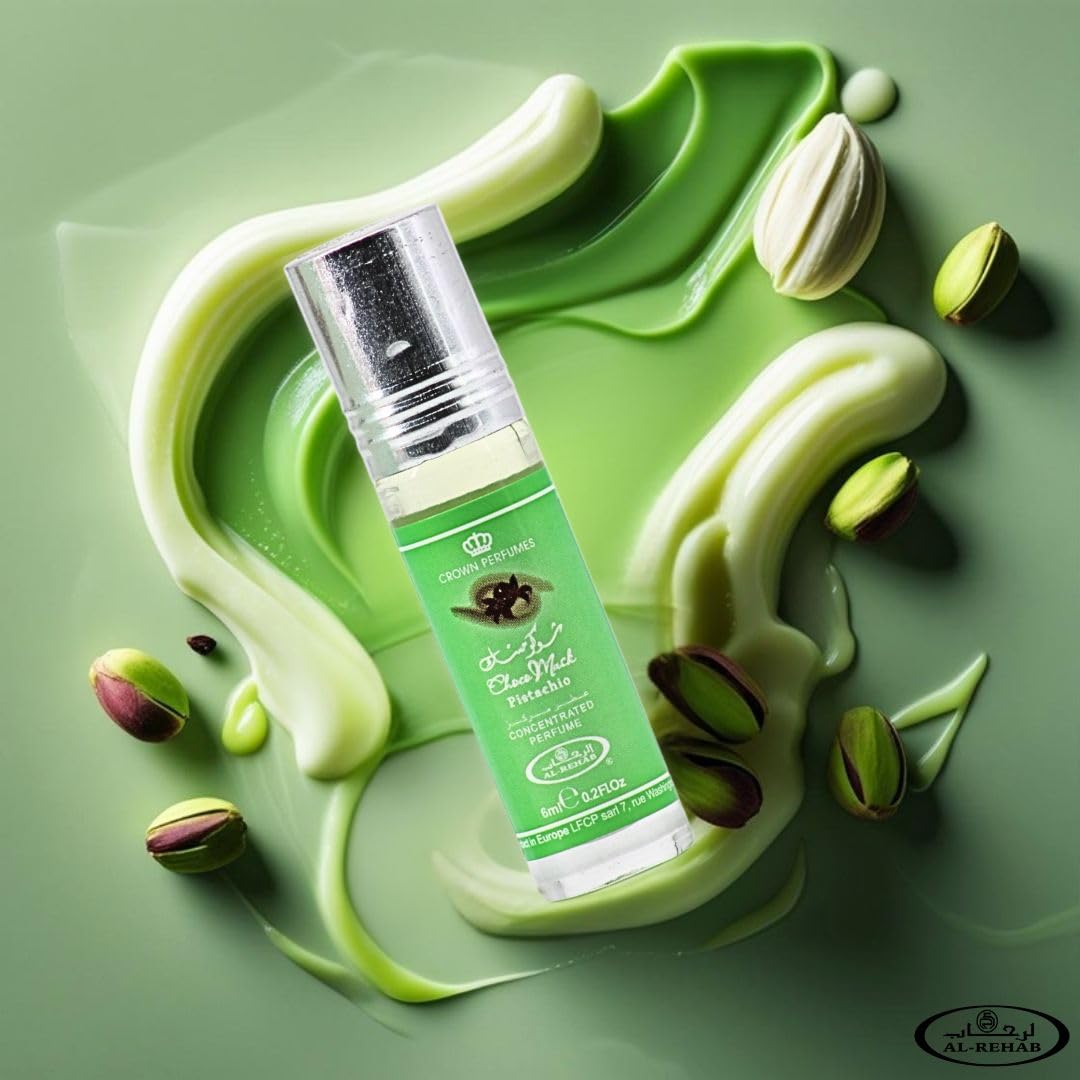 Parfum Al-Rehab Choco Musk Marshmallow avec des ingrédients naturels en arrière-plan